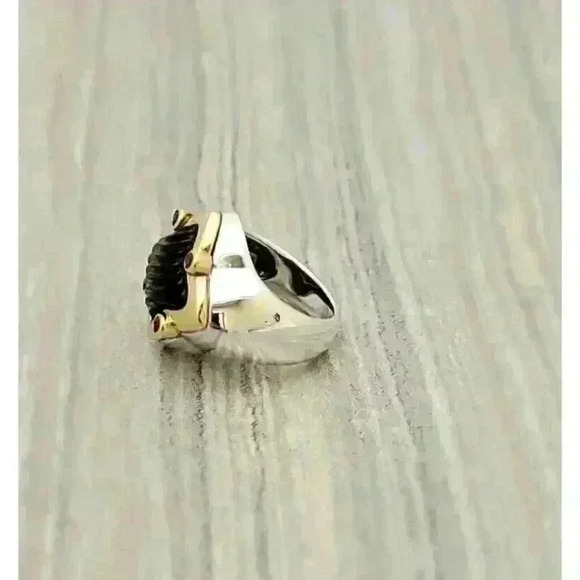 David Yurman Quatrefoil 18K Gold Sterling Silver Onyx Pink Tourmaline Ring SZ 6 - Picture 10 of 11